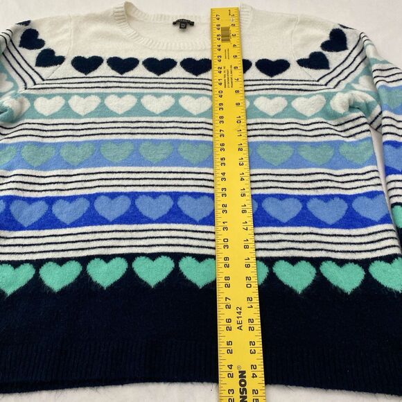 Talbots Sweater Womens Petite 2X Black White Hearts Striped Pullover Love Cute - Picture 6 of 7